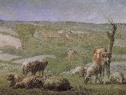Jean Francois Millet The field with house oil painting reproduction